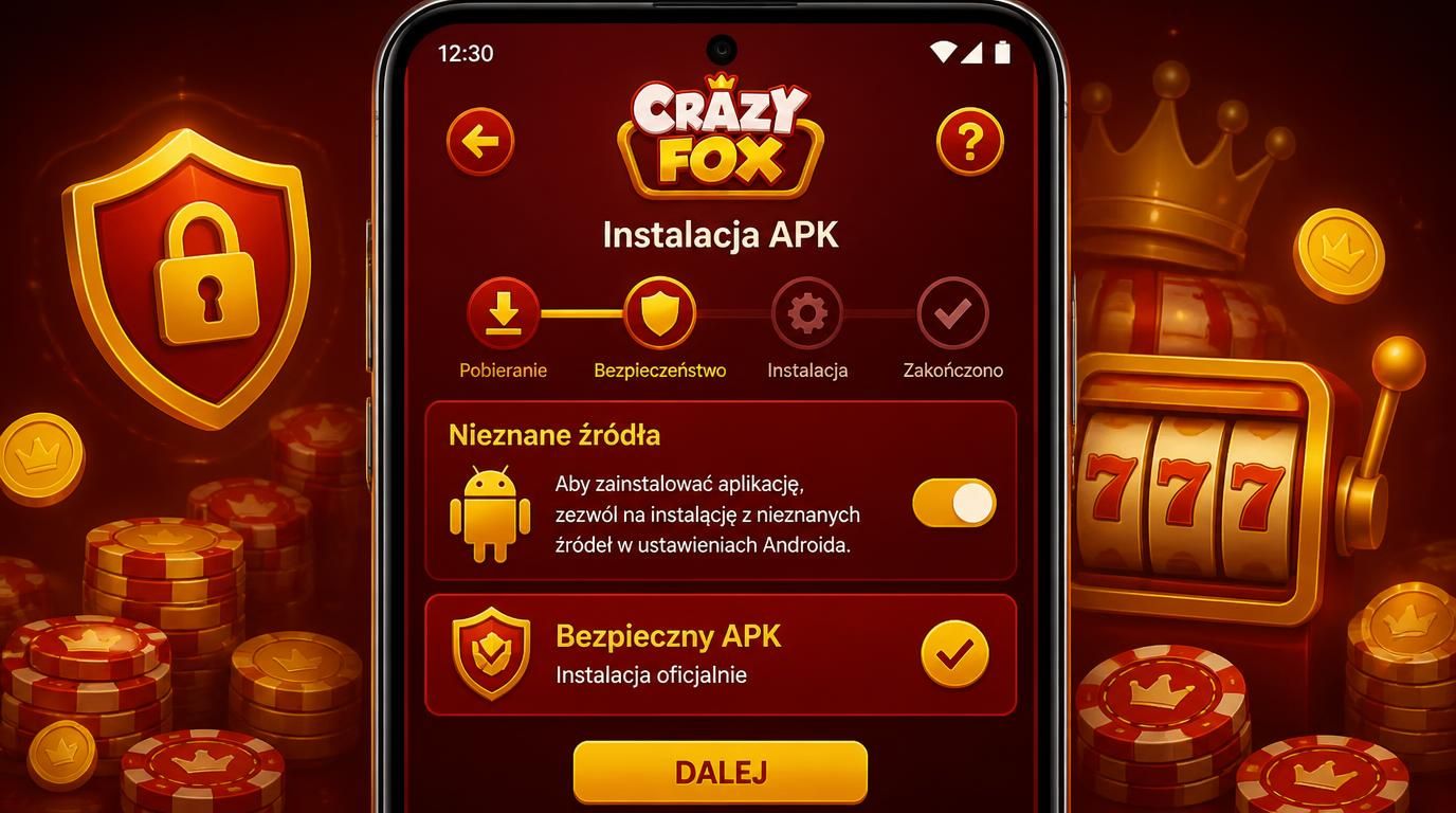 Instalacja APK Crazy Fox na Androidzie z widocznym komunikatem o nieznanych źródłach