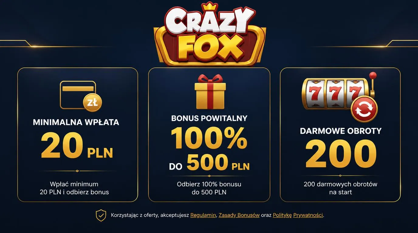 Ekran promocji powitalnej z kwotą wpłaty w PLN, bonusem i ikonami darmowych spinów